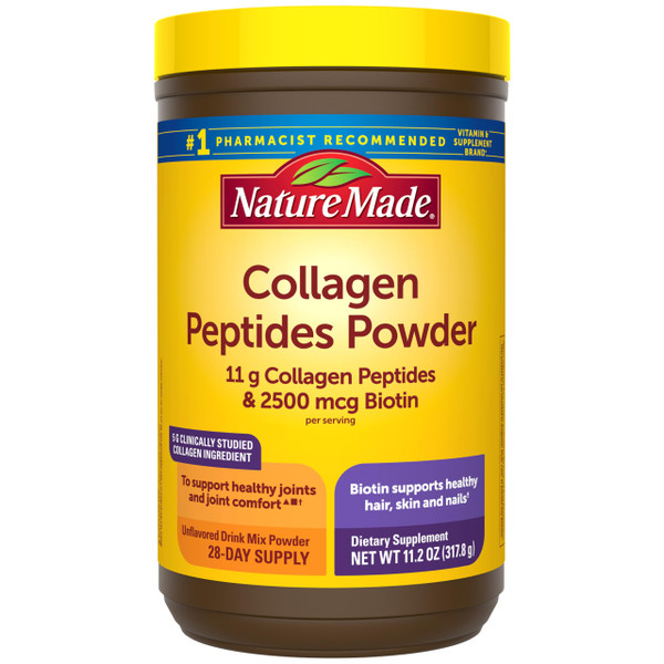 Nature Made Collagen Peptides Powder Type 1 and 3, Joint Support Collagen Powder Unflavored, Sugar Free, Keto Friendly with Biotin for Hair, Skin & Nails Support, 11.2 oz, 28 Day Supply