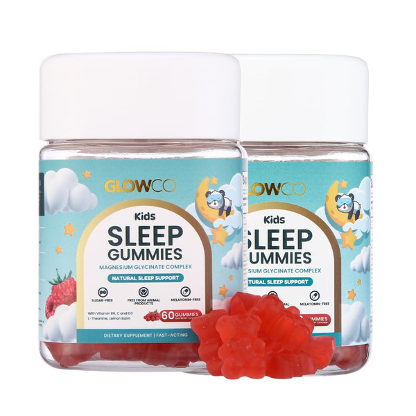 GLOWCO Magnesium Glycinate Sleep Gummies for Kids 4+ – Melatonin Free, Gentle Calm Magnesium Gummies, Sugar Free, Vegan (Pack of 2)