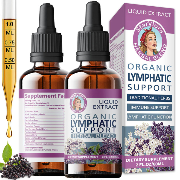 StarViora Lymphatic Support Drops - Organic Herbal Formula with Echinacea,Elderberry &Blue Vervain- Liquid Wellness Support for Lymph Flow & Immune Balance- Vegan, Non-GMO,4 fl oz