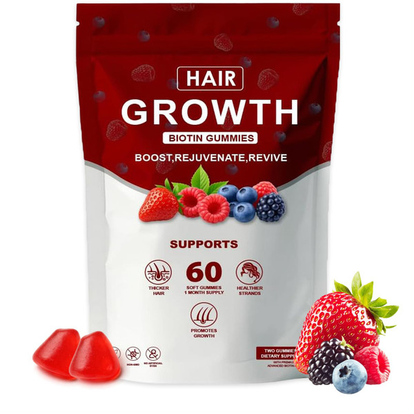 Hair Growth Vitamins Gummies for Black Women, Hair Skin Nails Healthy Nourishment with Biotin, Collagen & Botanical Extracts, Hair Strength, Skin & Nail Care, Non-GMO, 60 Gummies (1)