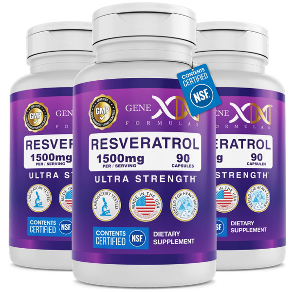 Genex Formulas 1500mg Resveratrol with BioPerine for Absorption (3 Pack) | Organic Trans-Resveratrol Capsules from Japanese Knotweed, Antioxidant Supplement for Healthy Aging