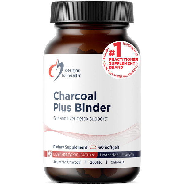 Designs for Health Charcoal Plus Binder - Zeolite Detox Process with Activated Charcoal, Organic Chlorella - Toxin Binder for Full Body, GI & Gut Detox Support (60 Softgels)