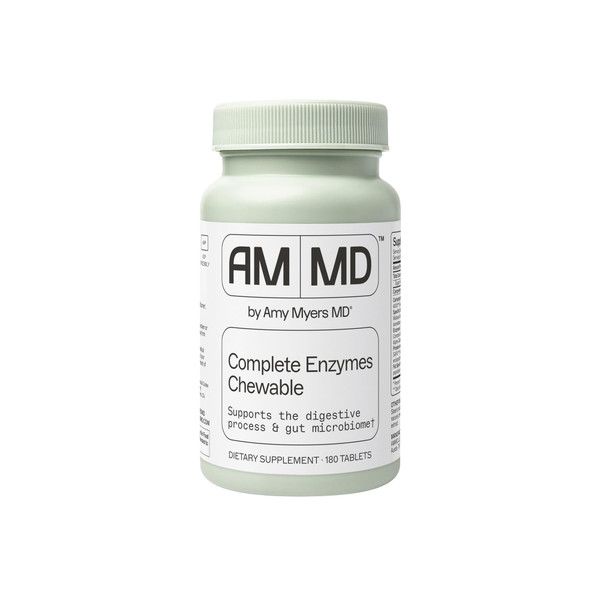 Amy Myers MD Digestive Enzymes Chewable – Complete Enzymes Support Leaky Gut, Acid Reflux, Gas, Bloating, Gluten Exposure – Amylase, Lipase, Lactase, Alkaline, Protease, Sucrase + More – 180 Tablets