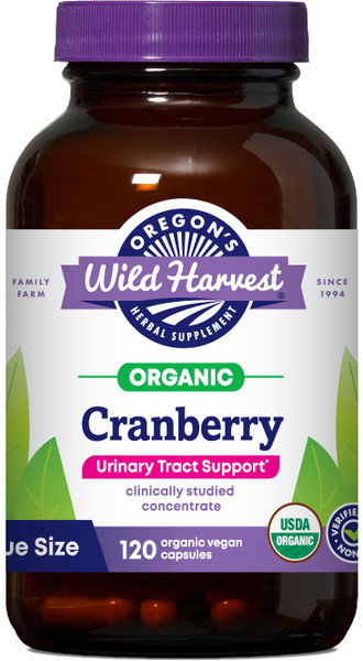 Oregon's Wild Harvest Cranberry Herbal Supplement – Organic Urinary Tract Support, PACran Concentrate, Non-GMO, 120 Vegan Capsules