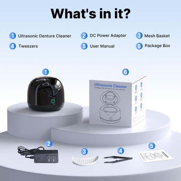 CXRUY Ultrasonic Retainer Cleaner - 45 kHz Dental Cleaning Pod Night Guard Cleaner Machine for Dentures, Toothbrush Heads, Jewelry (Gloss Black)