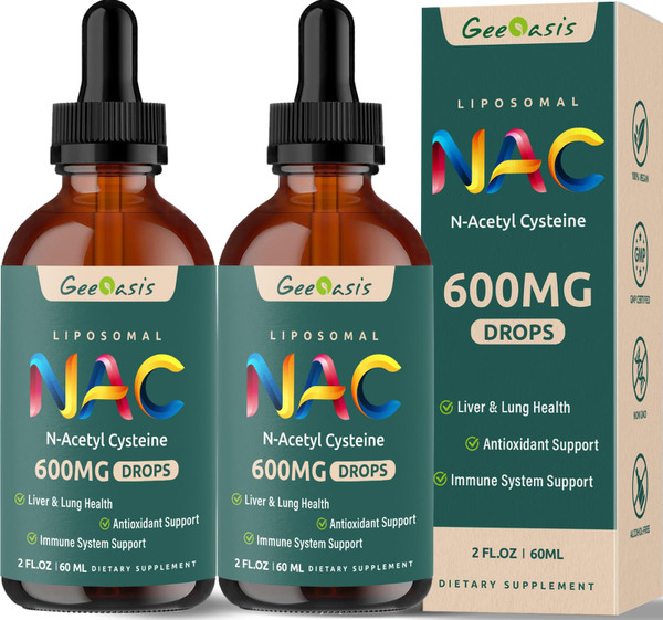 Liposomal Liquid NAC Supplement N-Acetyl Cysteine Drops, N Acetyl Cysteine 600 mg with Quercetin & Zinc for Adults & Kids, Liver & Lung Support, Antioxidant, Immune & Skin Health, 2 Fl Oz, 2 Pack