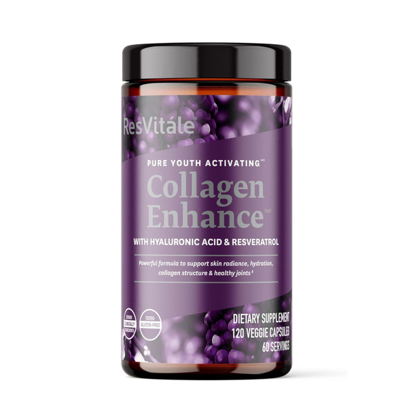 ResVitále Collagen Enhance - Beauty Supplement with Hyaluronic Acid & Resveratrol - 120 Capsules