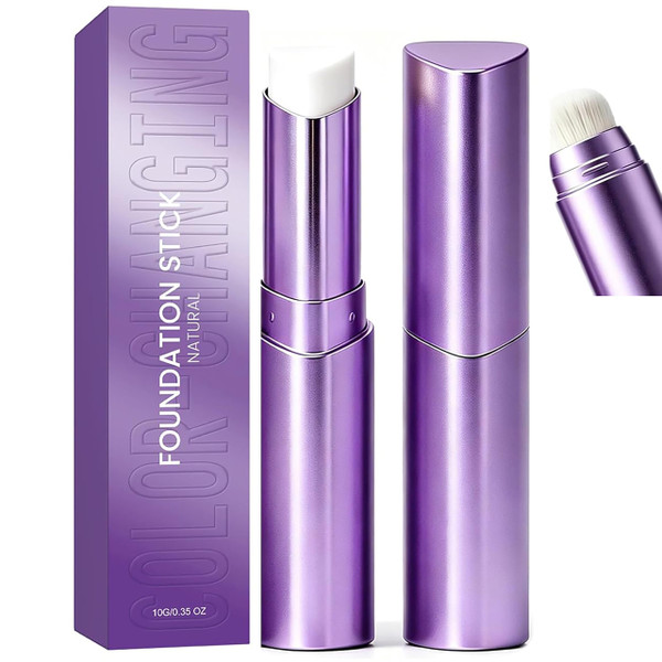 Facelove Foundation Stick, 2-in-1 Color Changing Foundation Stick with Brush, Moisturizing Long-Lasting Makeup for All Skin Types，Deep Skin