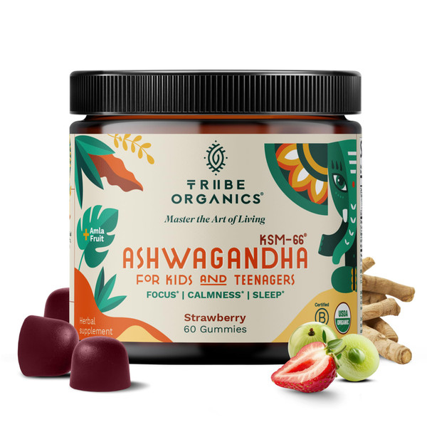 Ashwagandha KSM-66 Gummies for Kids & Teens - Pure Organic Root Extract Ayurvedic Supplement Gummy - Focus Mood Support Increase Energy Strength 300mg of Natural KSM66 for Superior Absorption