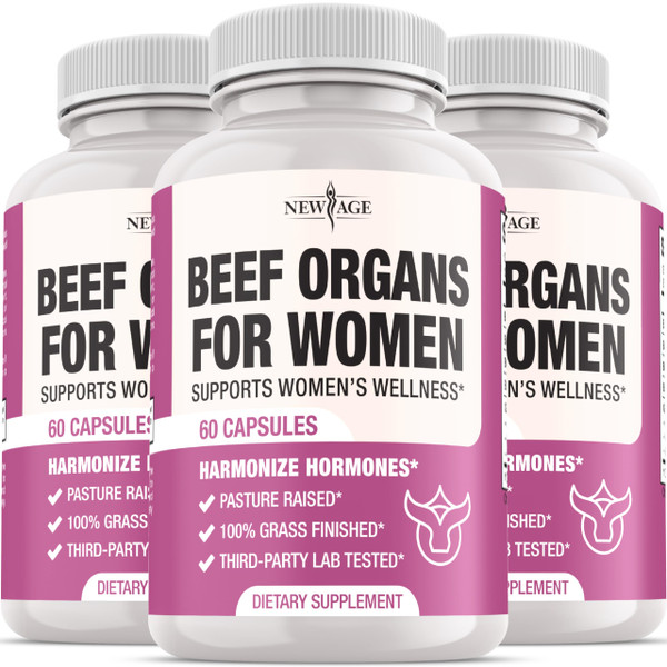 NEW AGE Beef Organ Supplement for Women - Beef Liver, Kidney, Heart and Uterus Tissue, Supports Women's Overall Energy and Health - Pasture Raised, Grass Fed - No Fillers - 180 Capsules