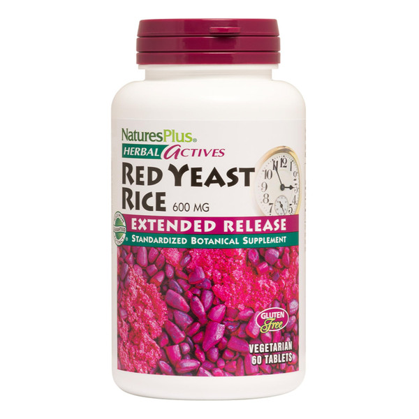 NaturesPlus Herbal Actives Red Yeast Rice Extended Release 600 mg - 60 Tablets, Pack of 2 - Supports General Well-Being - Vegetarian, Gluten Free - 120 Total Servings