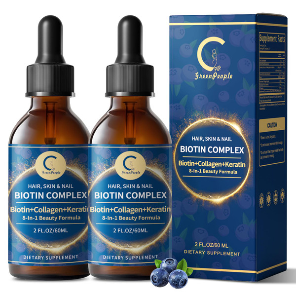 Liquid Biotin & Collagen Drops - Biotin 20,000mcg - Hair Growth Vitamin Support - Biotin and Liquid Collagen Supplement for Women & Men - Glowing Skin Support, Healthy Hair & Nail Growth - 4 Fl Oz