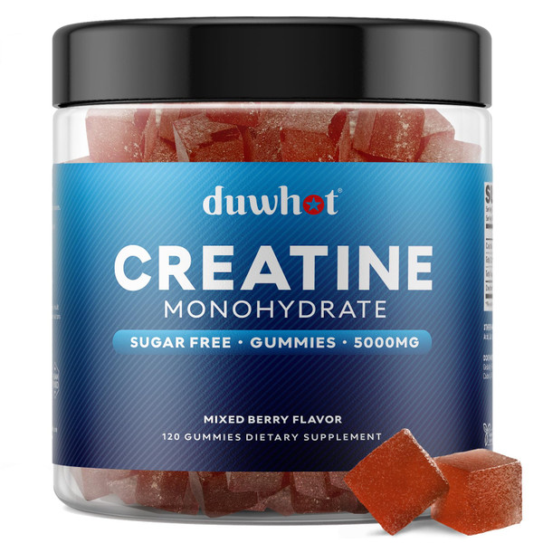 duwhot Creatine Monohydrate Gummies for Men, Creatine Monohydrate Chewables 5g Per Serving, Vegan, Sugar Free, Mixberry Flavor, 120 Count