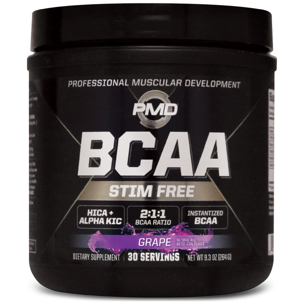 PMD Sports BCAA Stim-Free Amino Acids - Better Workout Performance, Enhanced Recovery, Daily Energy, Muscle Builder, and Muscle Sparing - BCAA Powder Drink Mix - Grape (30 Servings)