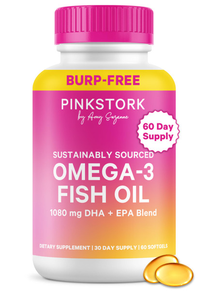 Pink Stork Omega 3 Fish Oil Supplements for Women, 60 Softgels