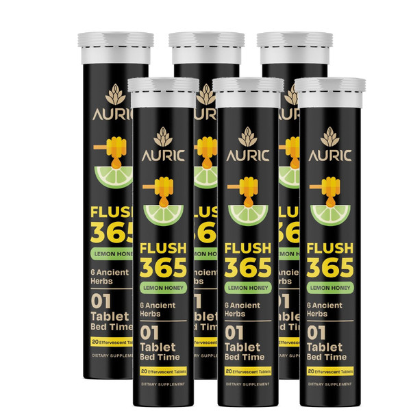 Auric Flush 365 Effervescent Tablets | Herbal Wellness Support Formula | Plant-Based | Honey Lemon Flavor |120 Tablets