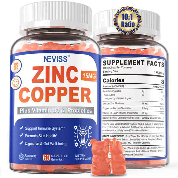 Zinc Picolinate Gummies with Copper + Probiotics, Vitamin B6 for Max Absorption, Zinc Supplements for Men and Women, Two Essential Minerals Balance Formula for Immunity and Gut Health, Vegan, 120 Cts