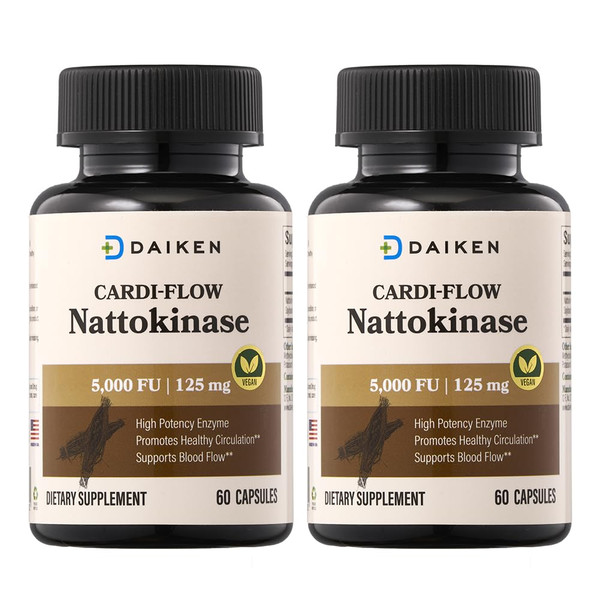 DAIKEN Nattokinase 5,000 FU, High Potency Nattokinase Supplement, Non-GMO & Vegan, Lab Tested, 60 Capsules (Pack of 2)