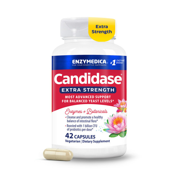 Enzymedica Candidase Extra Strength - Enzymes for Gentle Cleansing Support for Men & Women, Blended for Gut & Microbiome Health with Probiotics, Oregano, Thyme, & Clove Essential Oils - 42 Caps