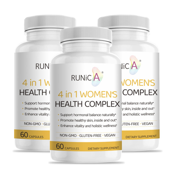 RUNICA 4in1 Women's Hormone & Beauty Complex | Menopause Relief Supplement for Hot Flashes, Night Sweats & Mood | Soy Isoflavones, Pueraria, Rosehip & Evening Primrose - 90-Day Ultimate Supply