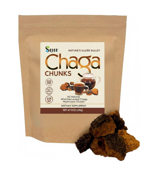 Sayan Siberian Pure Raw Chaga Mushroom Chunks with Black Top Crust 8 Oz / 223 g – Premium Wild-Harvested Antioxidant Tea for Immune Support, Focus and Digestive Health - Non-GMO