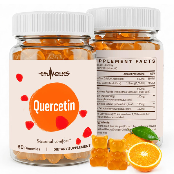 Gyumolics Quercetin 500mg Gummies for Kids – with Bromelain, Vitamin C & D3, Stinging Nettle & Licorice, Seasonal Balance & Body Defenses, Vegan, 120 Gummies
