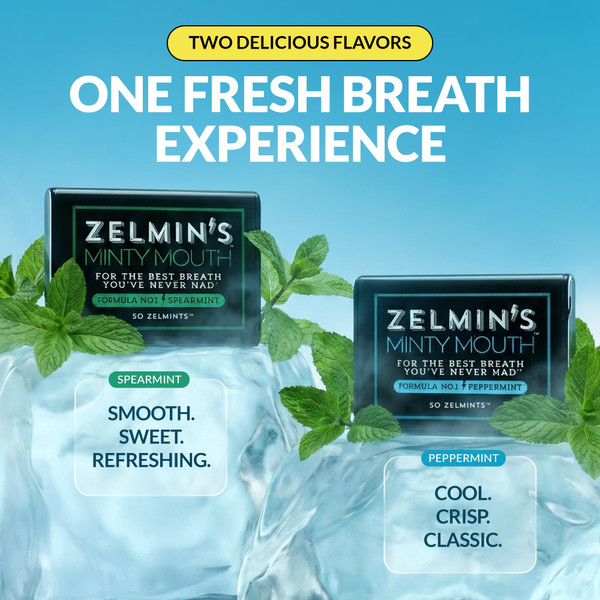 Zelmin's Minty Mouth Breath Mints - (5 Pack) Long Lasting Bad Breath Treatment for Adults, Instant Freshness Helps with Dry Mouth, Natural Breath Freshener for Travel, Alcohol-Free, Keto, Gluten-Free