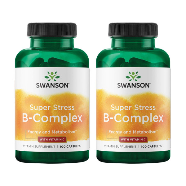 Swanson Super Stress B-Complex with Vitamin C for Stress-Prone Professionals Seeking Energy and Immune Support (100 Capsules, 2 Pack)