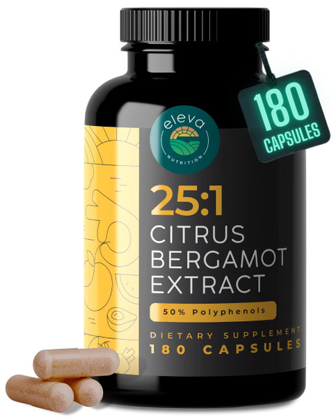 Citrus Bergamot Extract 1000mg Capsules — Natural 25:1 Citrus Bergamot Supplement with 50% Polyphenols and Black Pepper Extract — Natural Formula Vegan and Non-GMO — 180 Capsules