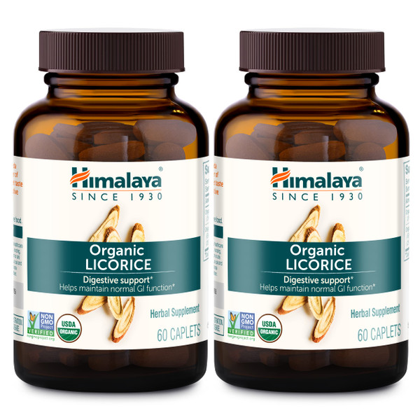 Himalaya USDA Organic Licorice Root Extract(Glycyrrhiza glabra), Digestive Health Supplement for Upset Stomach Relief and Occasional Bloating and Heartburn, Vegan, Non-GMO, Non-DGL, 120 Caplets