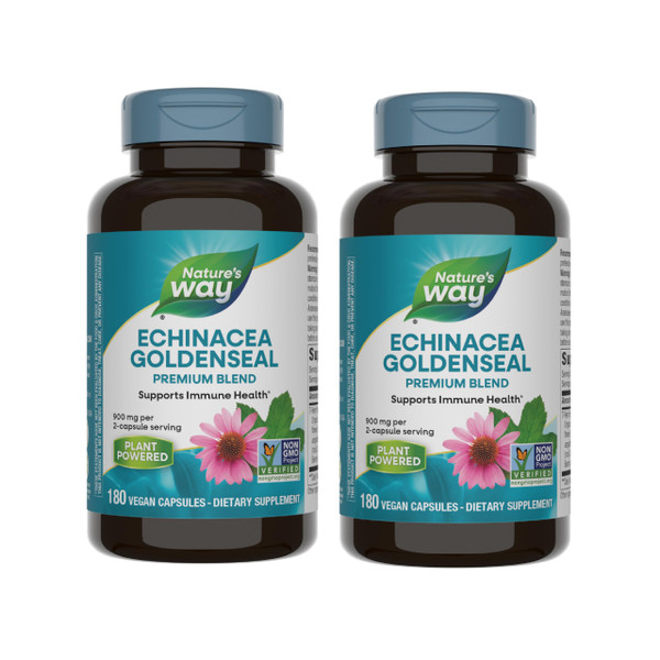 Nature's Way Echinacea-Goldenseal, 900 mg per serving, 7 Herb Blend, Non-GMO Project Verified, 180 Vegetarian Capsules, Pack of 2