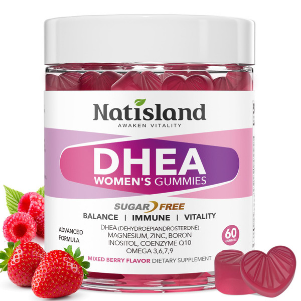 DHEA Supplement for Women, DHEA 50mg with Omega-3, Magnesium & Antioxidant Blend, Supports Hormone Balance, Healthy Aging, Immunity & Energy, DHEA 25 mg per Gummy, Non-GMO, Sugar Free, 120ct
