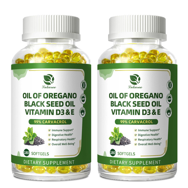Oregano Oil Softgels with Black Seed Oil, 99% Carvacrol, 180 Ct, 3 Month