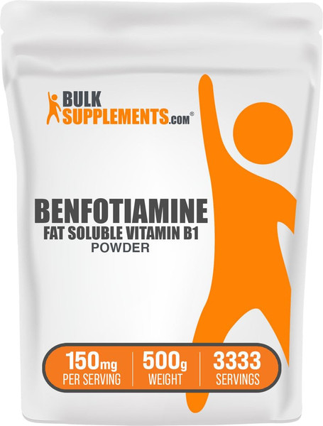 BulkSupplements.com Benfotiamine Powder - Vitamin B1 Benfotiamine Supplement, Fat Soluble B1 Vitamin - Gluten Free, 150mg per Serving, 500g (1.1 lbs) (Pack of 1)