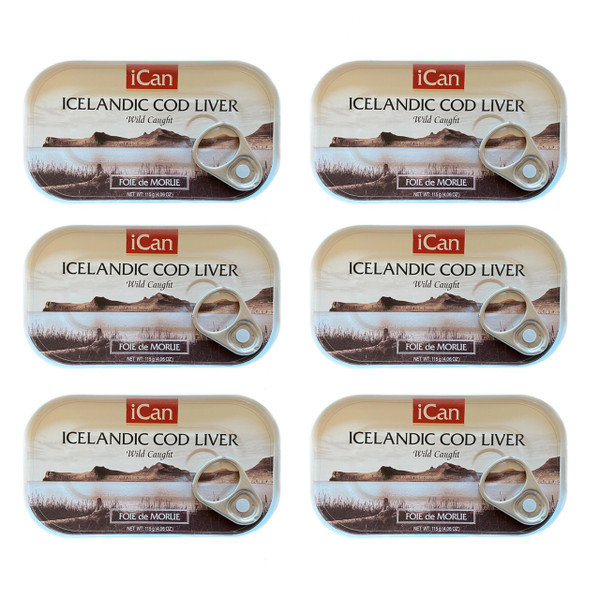Ican Wild-Caught Iceland Cod Liver Stock Up & Save (Pack of 6) – 4.06 oz Canned Cod Liver in Own Oil – Rich in Omega-3 & Vitamin D – Keto & Paleo Friendly