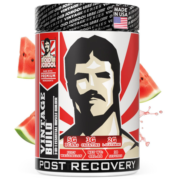 Old School Labs Vintage Build Post-Workout Recovery Powder Drink with BCAAs, Creatine & L-Glutamine to Support Muscle Recovery & Strength for Men & Women – Juicy Watermelon, 30 Servings
