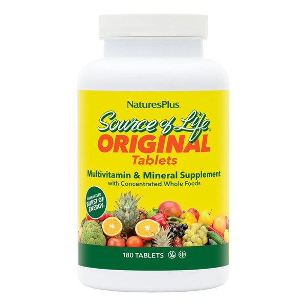 NaturesPlus Source of Life - 180 Tablets, Pack of 2 - Multivitamin & Mineral Supplement with Concentrated Whole Foods - Gluten Free, Vegetarian - 120 Total Servings
