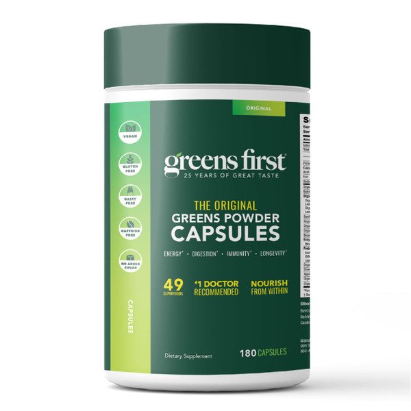 Greens First Phytonutrient Capsules - 49 Antioxidant-Rich Superfoods with Organic Fruits & Veggies, Prebiotics, Probiotics, and Digestive Enzymes - 180 Capsules