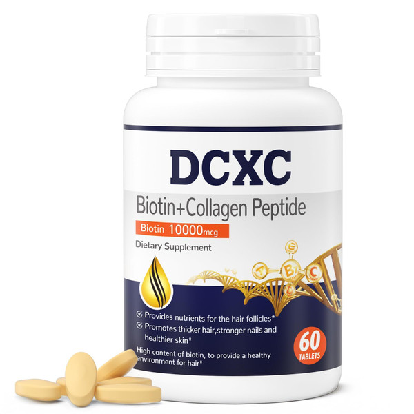 DCXC Biotin Collagen Supplement 10000mcg,Supports Healthy Hair, Skin and Nails, Biotin Collagen Peptide,60 Tablets, 60 Capsules