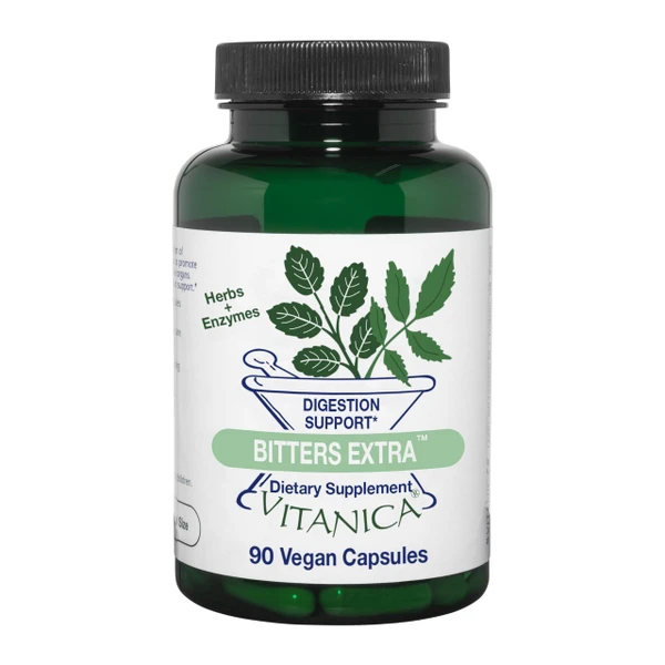 Vitanica Bitters Extra - Digestion Support Supplement with Dandelion Root - Digestive Enzymes & Ginger Root for Digestive Health Support - Herbal Supplement Plant-Based Enzymes - Vegan - 90 Capsules
