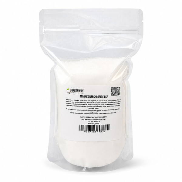 Greenway Biotech Organic Magnesium Chloride USP Supplement 100% Edible Cloruro de Magnesio Comestible Powder (Pharmaceutical Grade) | Pure Ph. EUR., BP, USP | 2 Pounds