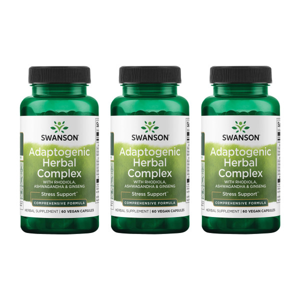 Swanson Rhodiola Ashwagandha Ginseng Complex Mood Energy Immune Function Nervous System Stress Support Adaptogen Herb Supplement 60 Capsules (3 Pack)