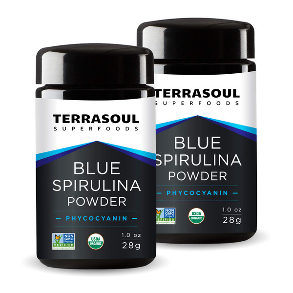 Terrasoul Superfoods Organic Blue Spirulina Powder (in Miron Glass Jar) : 2 Oz (2 Pack)