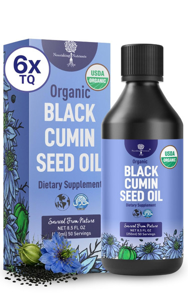 Organic Black Cumin Seed Oil - USDA Cold Pressed, Up to 4% Thymoquinone - Pure Nigella Sativa Cumin Seeds for Thicker Hair, Skin Care, Joints & Immune Support - Unrefined Black Seed Oil, 8.5 fl oz