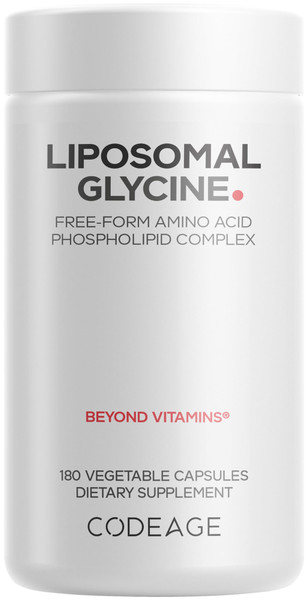 Codeage Liposomal Glycine+ – 1,500 mg Free-Form Glycine Supplement with Liposomal Delivery, Amino Acid Support, 2-Month Supply – 180 Capsules