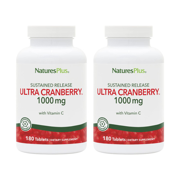 NaturesPlus Ultra Cranberry 1000-180 Sustained Release Tablets, Pack of 2 - Supports a Healthy Urinary Tract - Non-GMO, Vegetarian, Gluten Free - 180 Total Servings