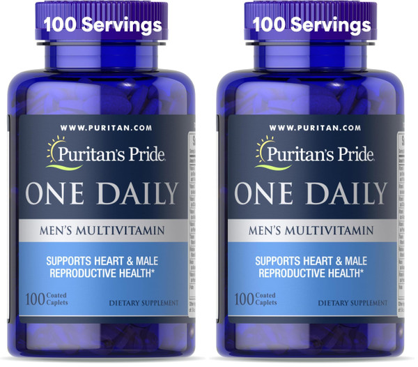 Puritan's Pride One Daily Mens Multivitamin Caplets, 100 Count (Pack of 2)