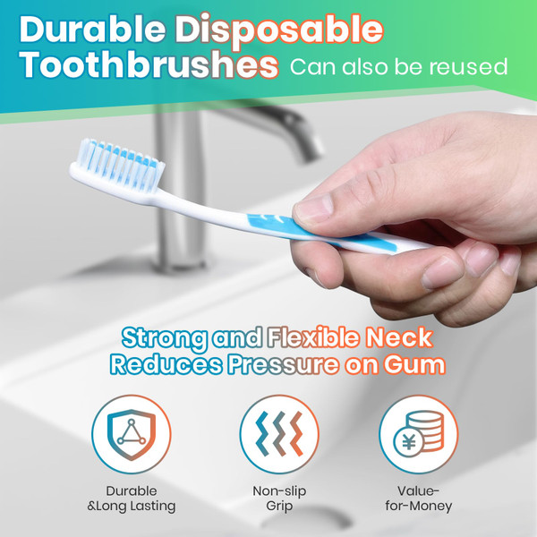 Frekare 100 Bulk Toothbrushes Pack with Covers, Individually Wrapped Tooth Brushes for Adults & Kids, Disposable Toothbrush for Travel, Donations, Hotels, Medium Soft Toothbrushes with Hygienic Cap