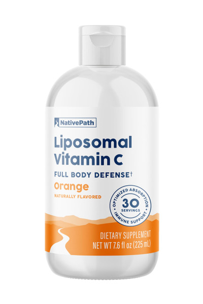NativePath Liposomal Vitamin C 500mg from Whole-Food Amla Fruit - Soy-Free Egg Yolk Lecithin Liposomes - Orange Flavor Liquid for High Absorption Daily Immune & Collagen Support - 30 Servings