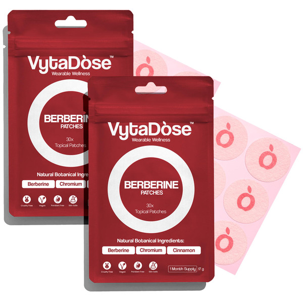 Vytadose Extra Strength Berberine Patches with Green Tea, Pomegranate & Cinnamon Extract | Topical Patch for Women & Men | Vegan, Latex-Free, Cotton-Based, Water-Resistant | 2 Pack